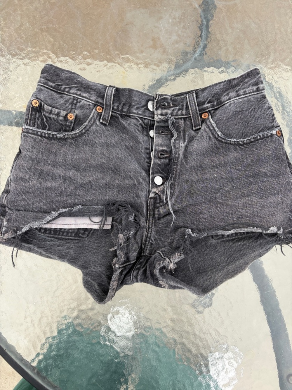 Levi's Faded Black Distressed Button-Fly Jean Cutoff Shorts